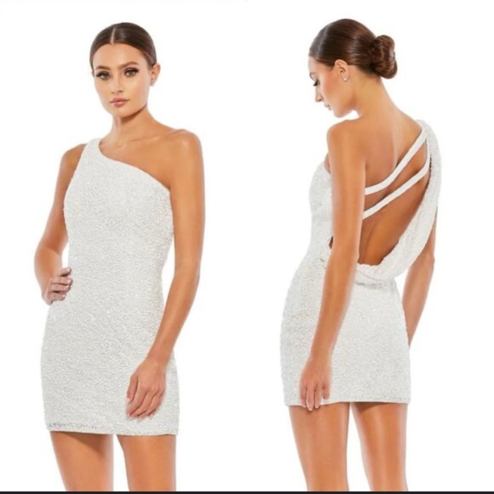 White Sequin One-Shoulder Dress